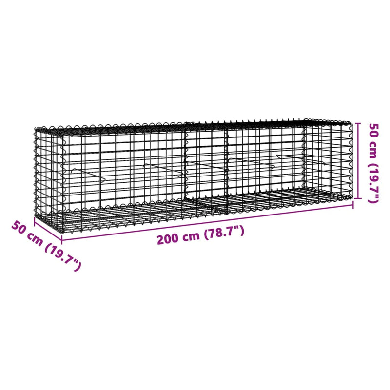 vidaXL horganyzott vas gabion kosár fedéllel 200 x 50 x 50 cm