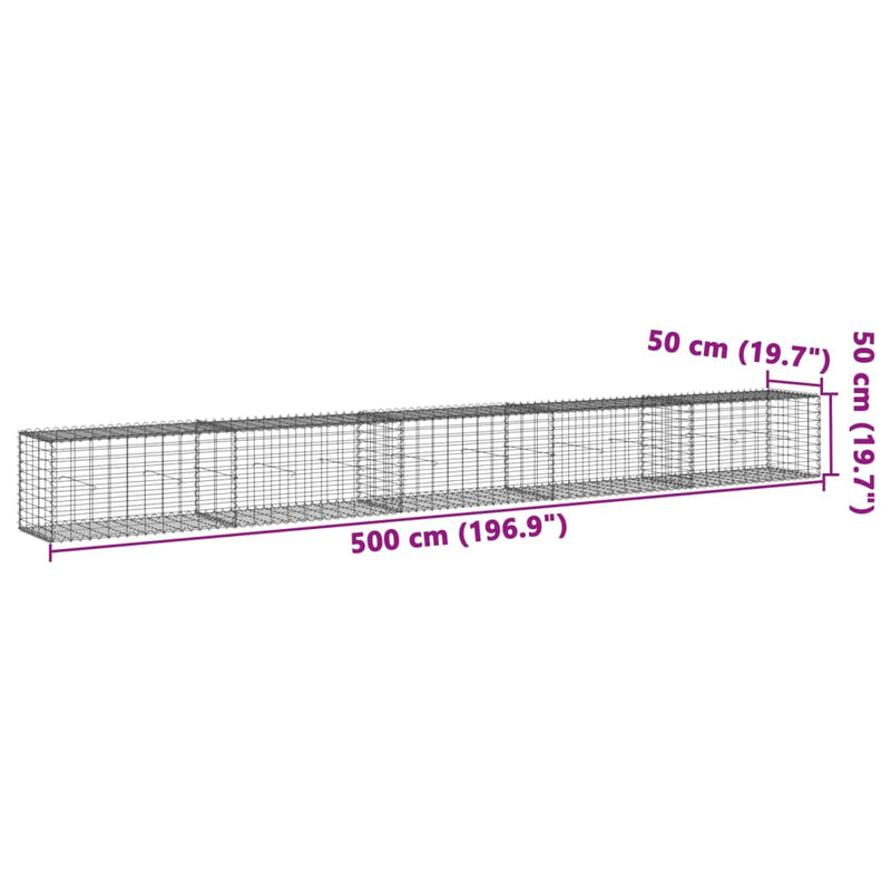 vidaXL horganyzott vas gabion kosár fedéllel 500 x 50 x 50 cm