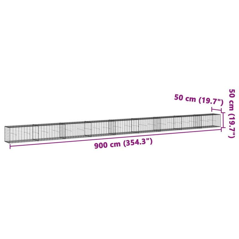 vidaXL horganyzott vas gabion kosár fedéllel 900 x 50 x 50 cm