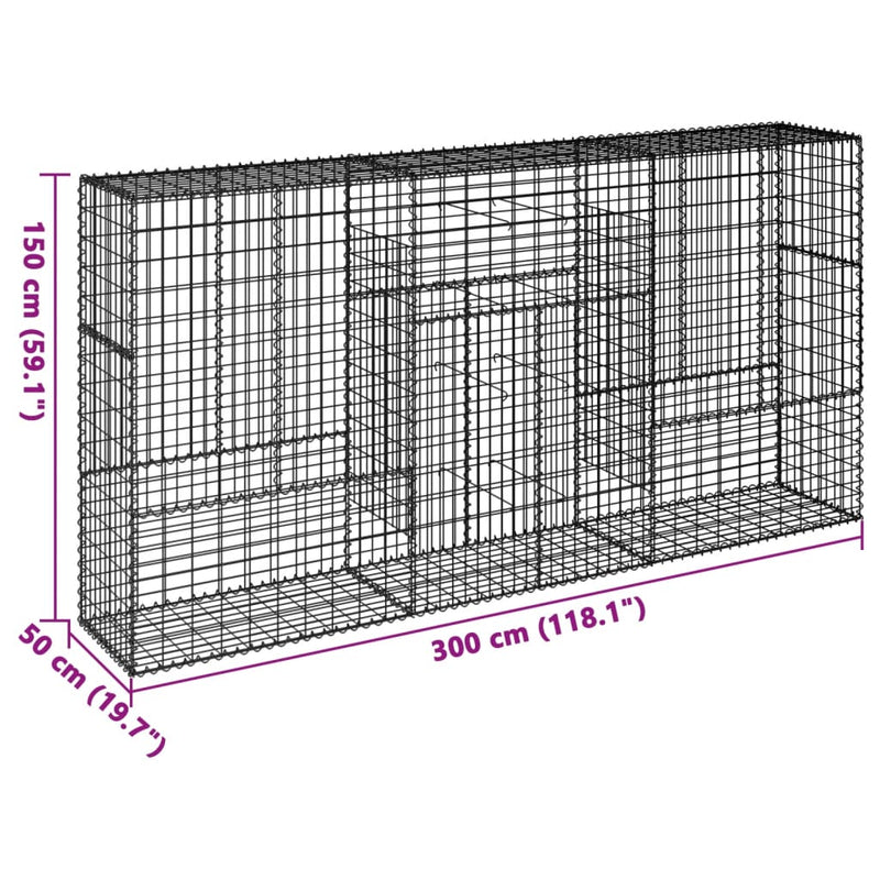 vidaXL horganyzott vas gabion kosár fedéllel 300 x 50 x 150 cm