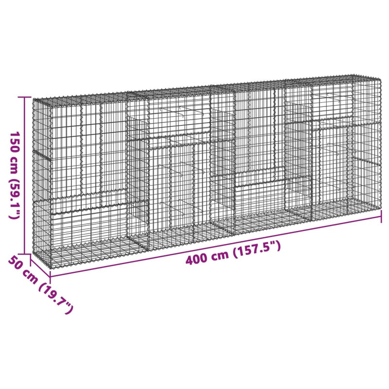 vidaXL horganyzott vas gabion kosár fedéllel 400 x 50 x 150 cm