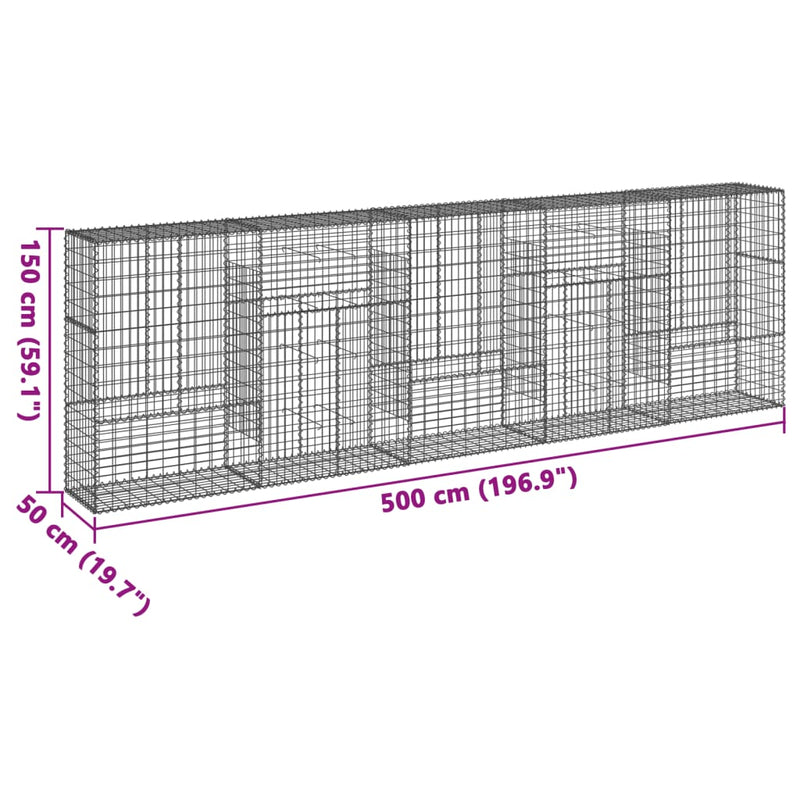 vidaXL horganyzott vas gabion kosár fedéllel 500 x 50 x 150 cm