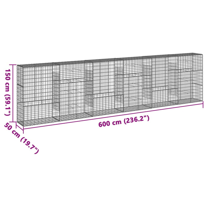 vidaXL horganyzott vas gabion kosár fedéllel 600 x 50 x 150 cm