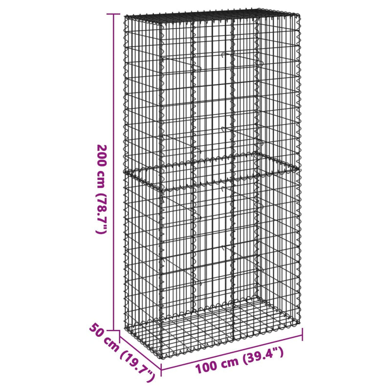 vidaXL horganyzott vas gabion kosár fedéllel 100 x 50 x 200 cm