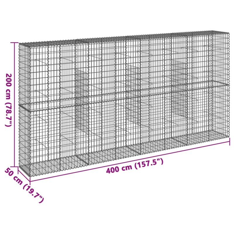 vidaXL horganyzott vas gabion kosár fedéllel 400 x 50 x 200 cm