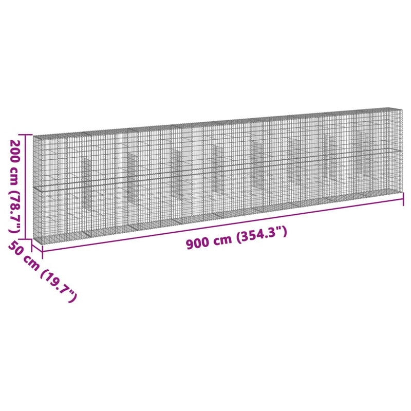 vidaXL horganyzott vas gabion kosár fedéllel 900 x 50 x 200 cm