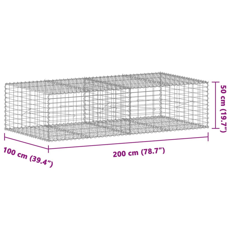 vidaXL horganyzott vas gabion kosár fedéllel 200 x 100 x 50 cm