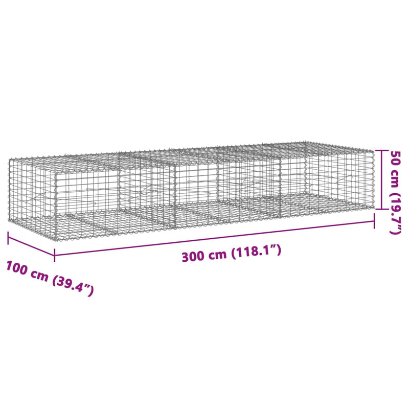 vidaXL horganyzott vas gabion kosár fedéllel 300 x 100 x 50 cm