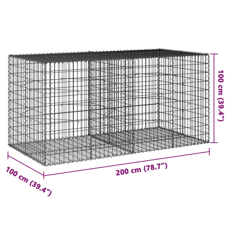 vidaXL horganyzott vas gabion kosár fedéllel 200 x 100 x 100 cm