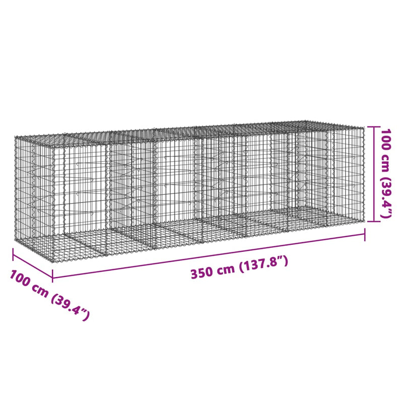 vidaXL horganyzott vas gabion kosár fedéllel 350 x 100 x 100 cm