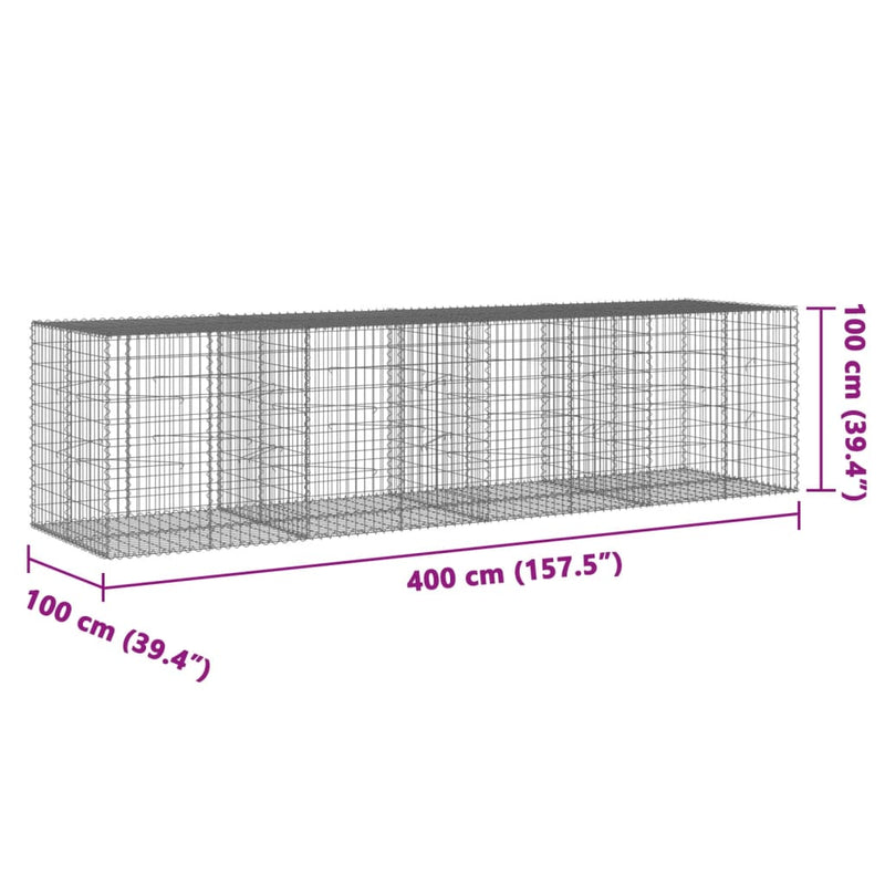 vidaXL horganyzott vas gabion kosár fedéllel 400 x 100 x 100 cm