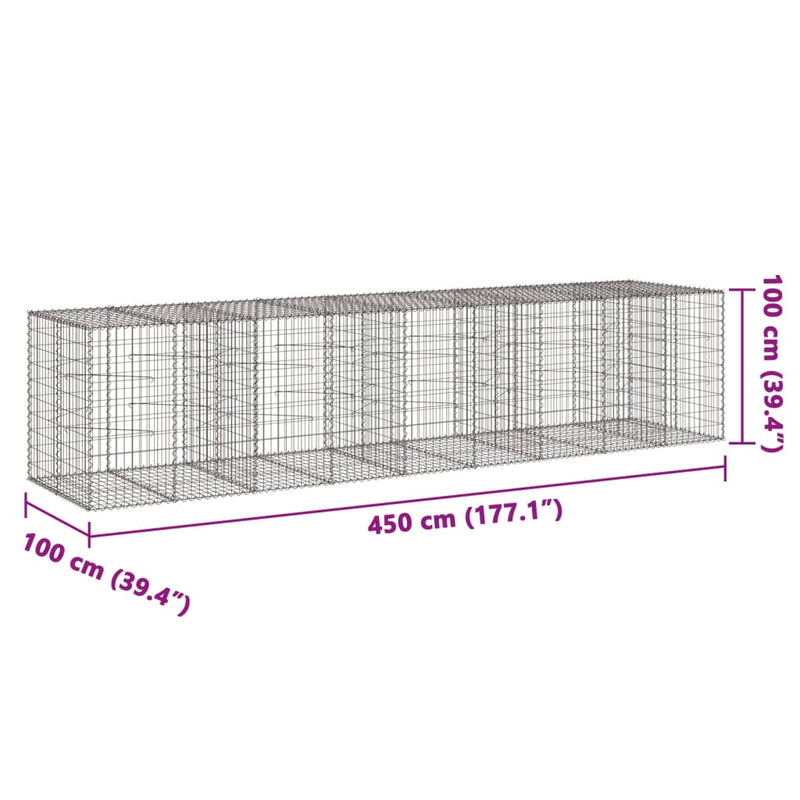 vidaXL horganyzott vas gabion kosár fedéllel 450 x 100 x 100 cm