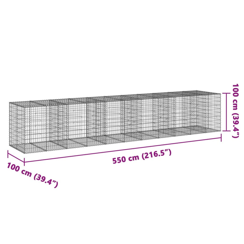 vidaXL horganyzott vas gabion kosár fedéllel 550 x 100 x 100 cm