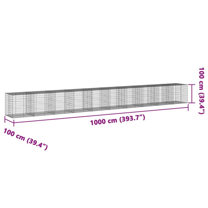 vidaXL horganyzott vas gabion kosár fedéllel 1000 x 100 x 100 cm