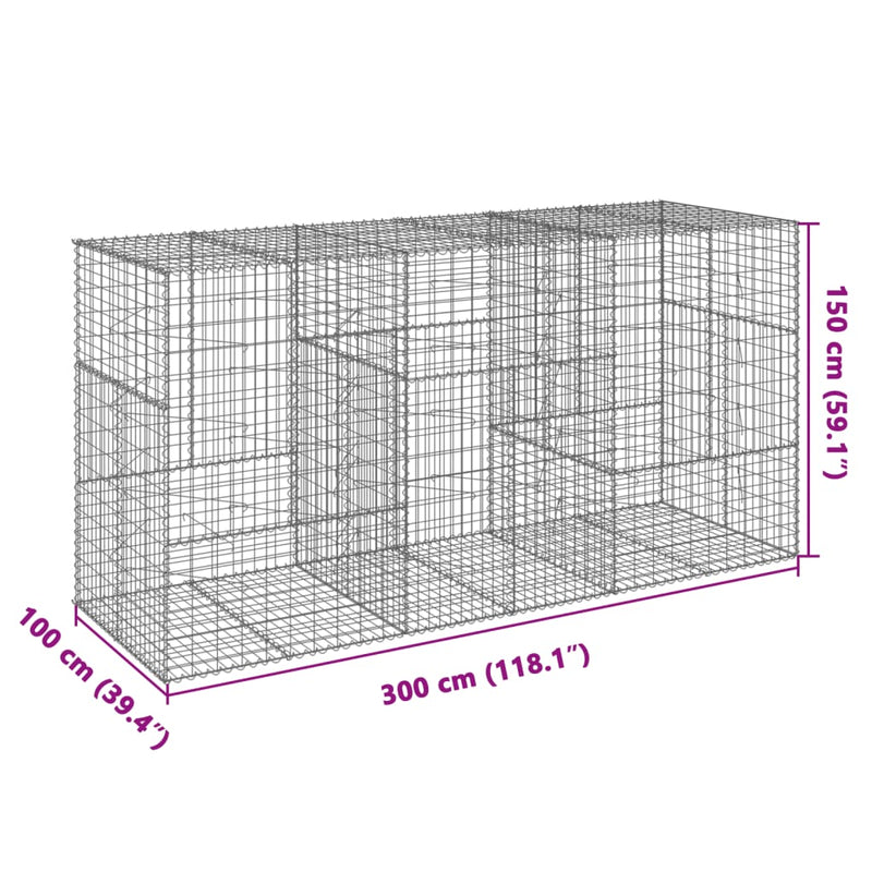 vidaXL horganyzott vas gabion kosár fedéllel 300 x 100 x 150 cm