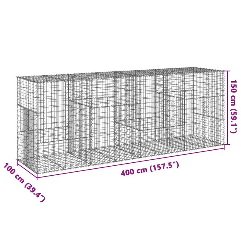 vidaXL horganyzott vas gabion kosár fedéllel 400 x 100 x 150 cm