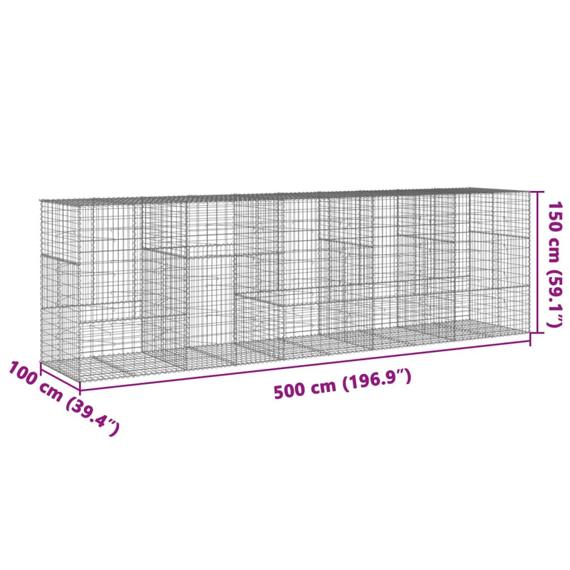 vidaXL horganyzott vas gabion kosár fedéllel 500 x 100 x 150 cm