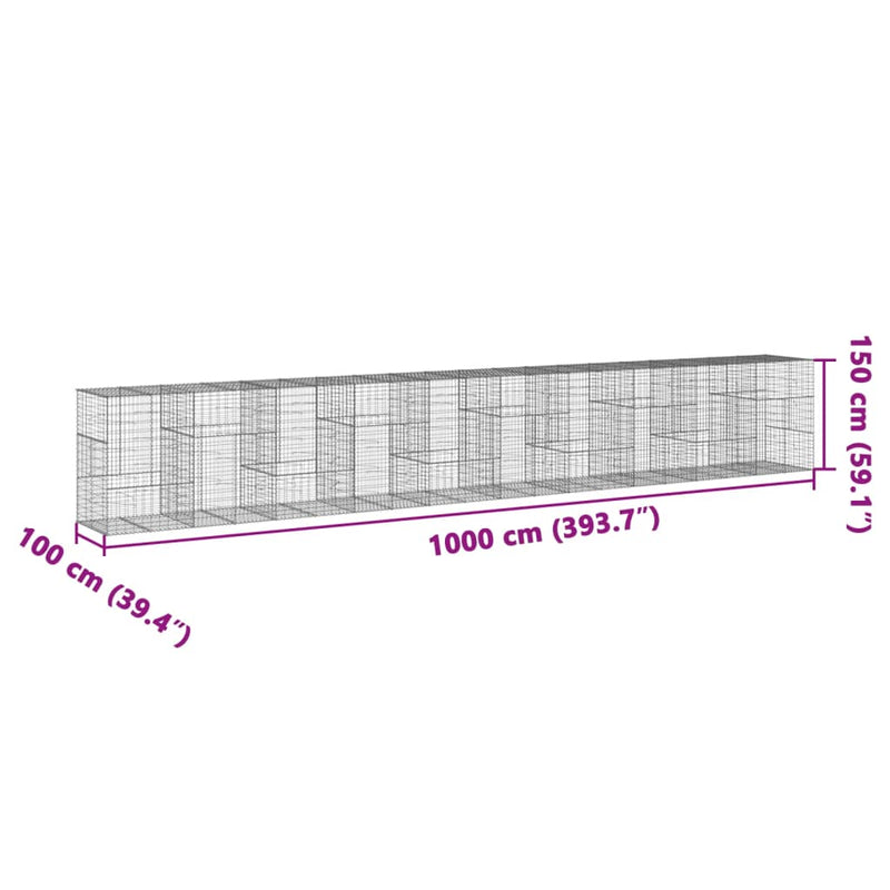 vidaXL horganyzott vas gabion kosár fedéllel 1000 x 100 x 150 cm