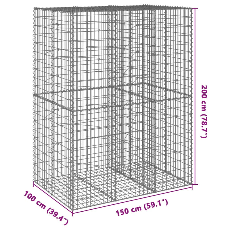 vidaXL horganyzott vas gabion kosár fedéllel 150 x 100 x 200 cm