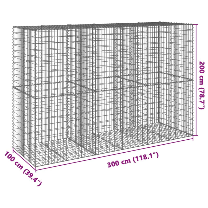 vidaXL horganyzott vas gabion kosár fedéllel 300 x 100 x 200 cm
