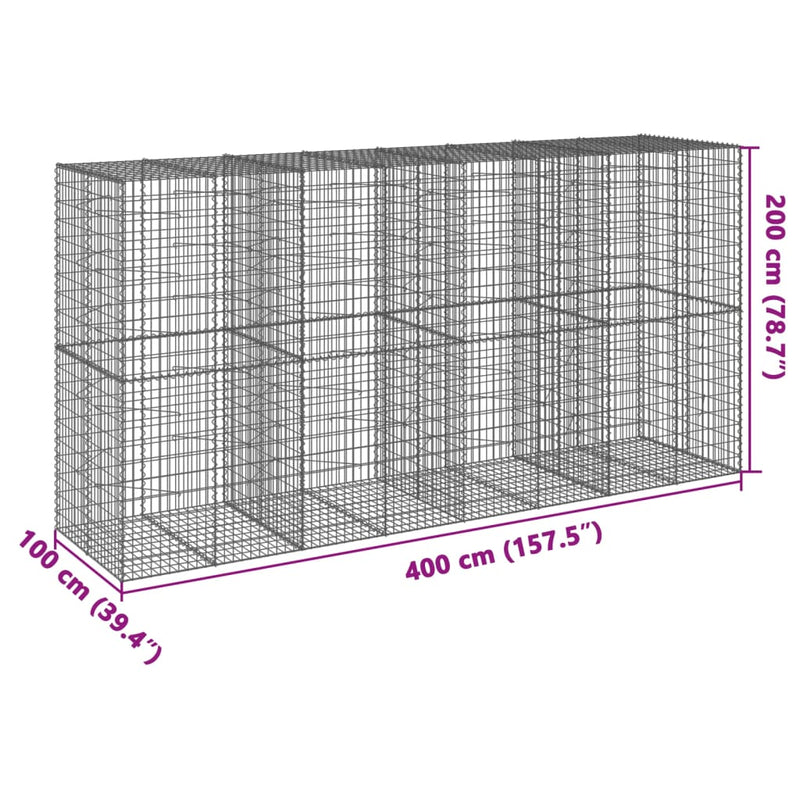 vidaXL horganyzott vas gabion kosár fedéllel 400 x 100 x 200 cm