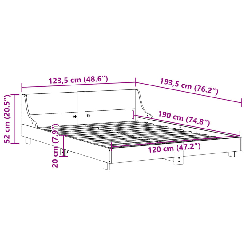 vidaXL fehér tömör fenyőfa ágy matrac nélkül 120 x 190 cm