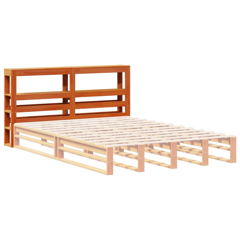 vidaXL viaszbarna tömör fenyőfa fejtámla polcokkal 160 cm
