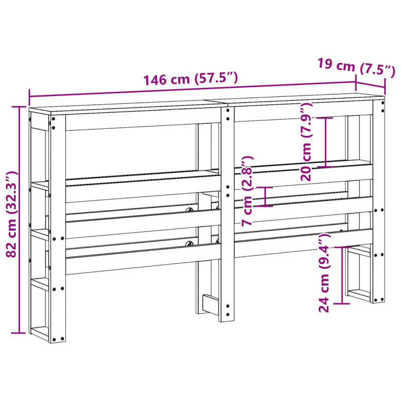 vidaXL tömör fenyőfa fejtámla polcokkal 140 cm