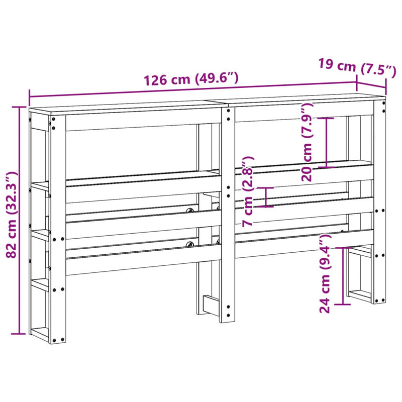 vidaXL fehér tömör fenyőfa fejtámla polcokkal 120 cm