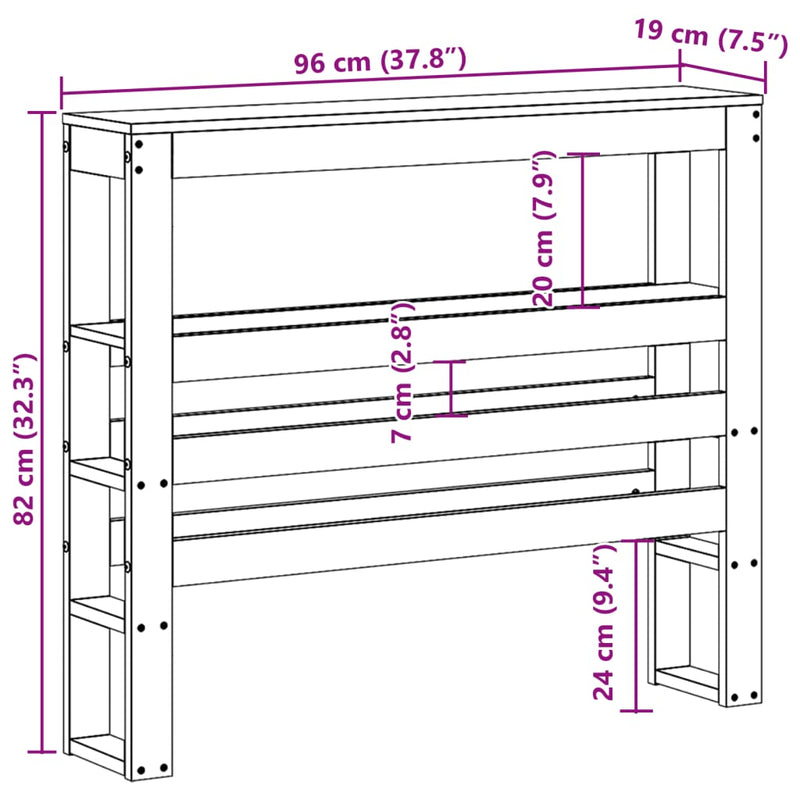 vidaXL fehér tömör fenyőfa fejtámla polcokkal 90 cm