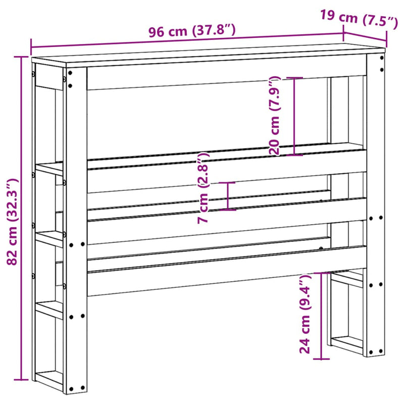 vidaXL viaszbarna tömör fenyőfa fejtámla polcokkal 90 cm
