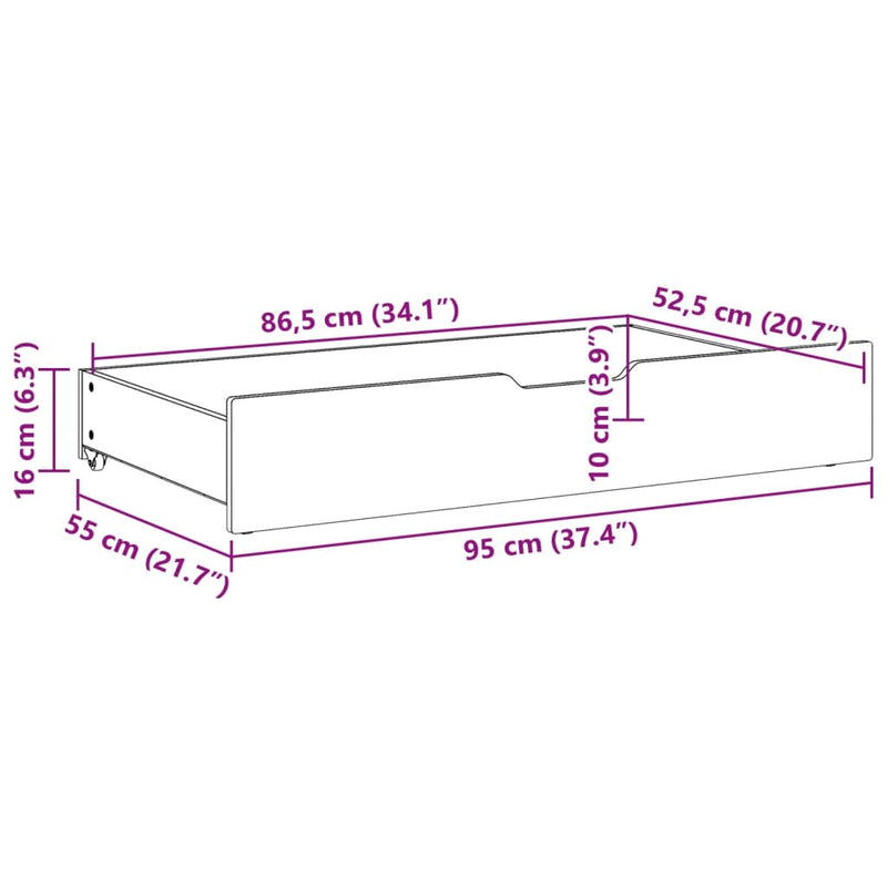 vidaXL 2 db viaszbarna tömör fenyőfa ágy alatti fiók 95 x 55 x 16 cm