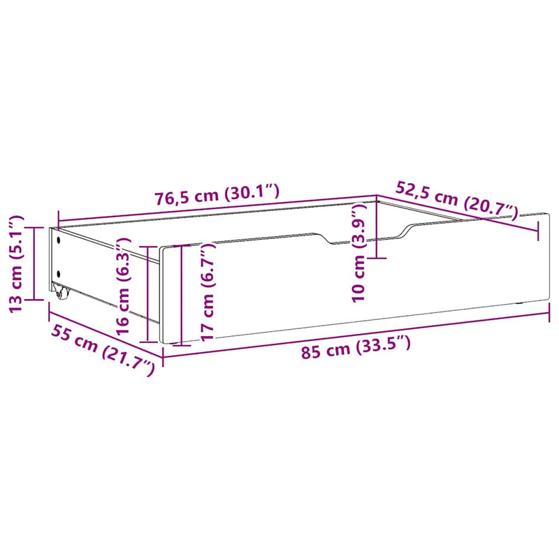 vidaXL 2 db tömör fenyőfa ágy alatti fiók kerékkel 85 x 55 x 17 cm