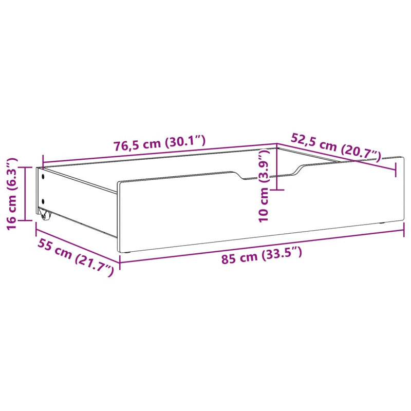 vidaXL 2 db viaszbarna tömör fenyőfa ágy alatti fiók 85 x 55 x 16 cm