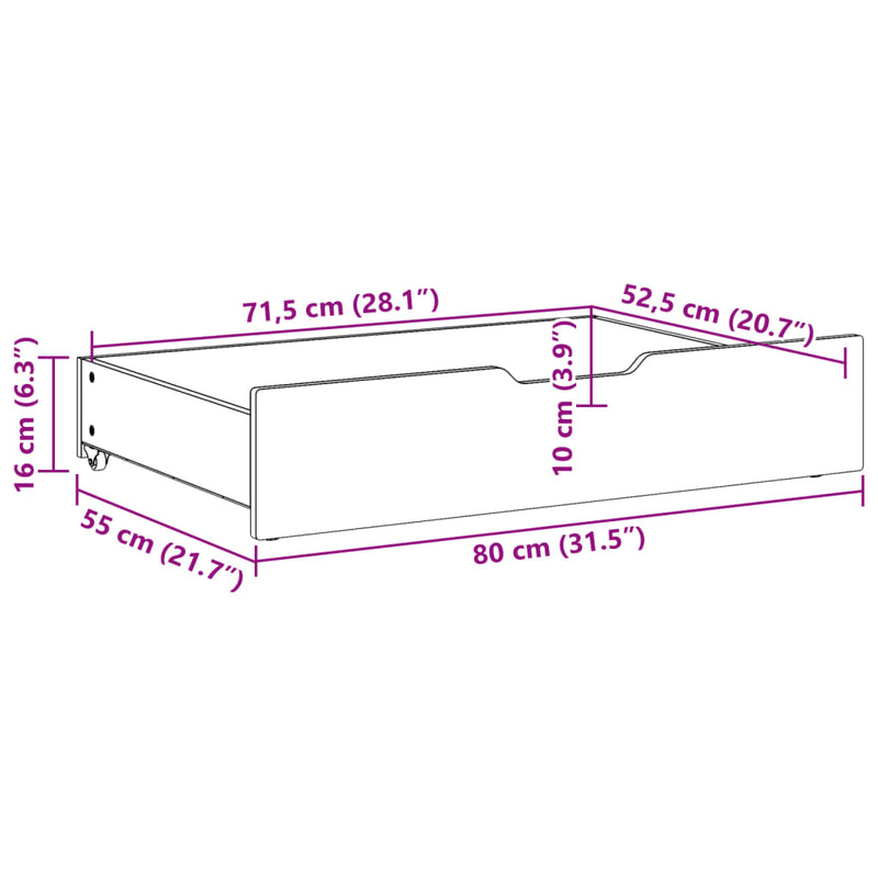 vidaXL 2 db tömör fenyőfa ágy alatti fiók kerekekkel 80 x 55 x 16 cm