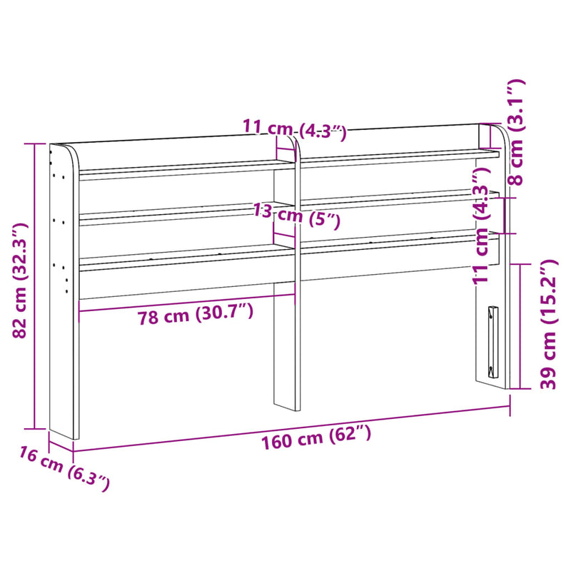 vidaXL fehér tömör fenyőfa fejtámla polcokkal 150 cm