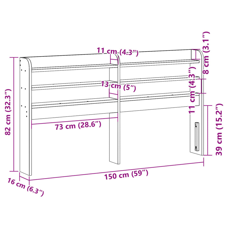 vidaXL tömör fenyőfa fejtámla polcokkal 140 cm