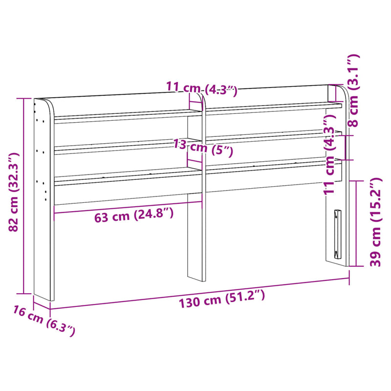 vidaXL tömör fenyőfa fejtámla polcokkal 120 cm
