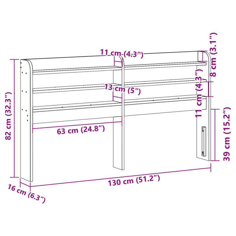 vidaXL viaszbarna tömör fenyőfa fejtámla polcokkal 120 cm