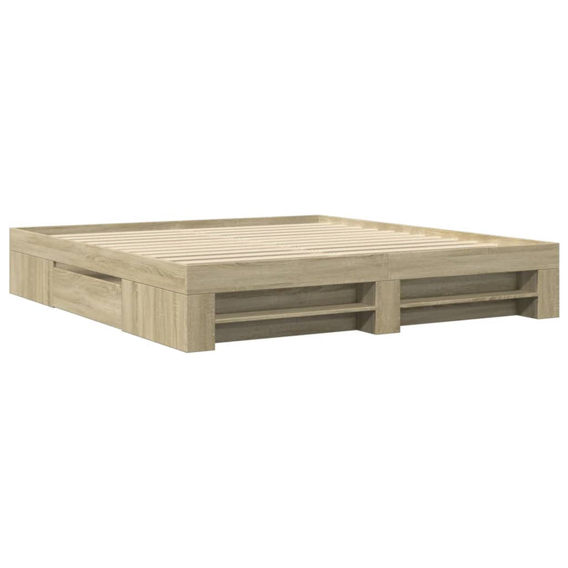 vidaXL sonoma tölgyszínű szerelt fa ágykeret matrac nélkül 200x200 cm