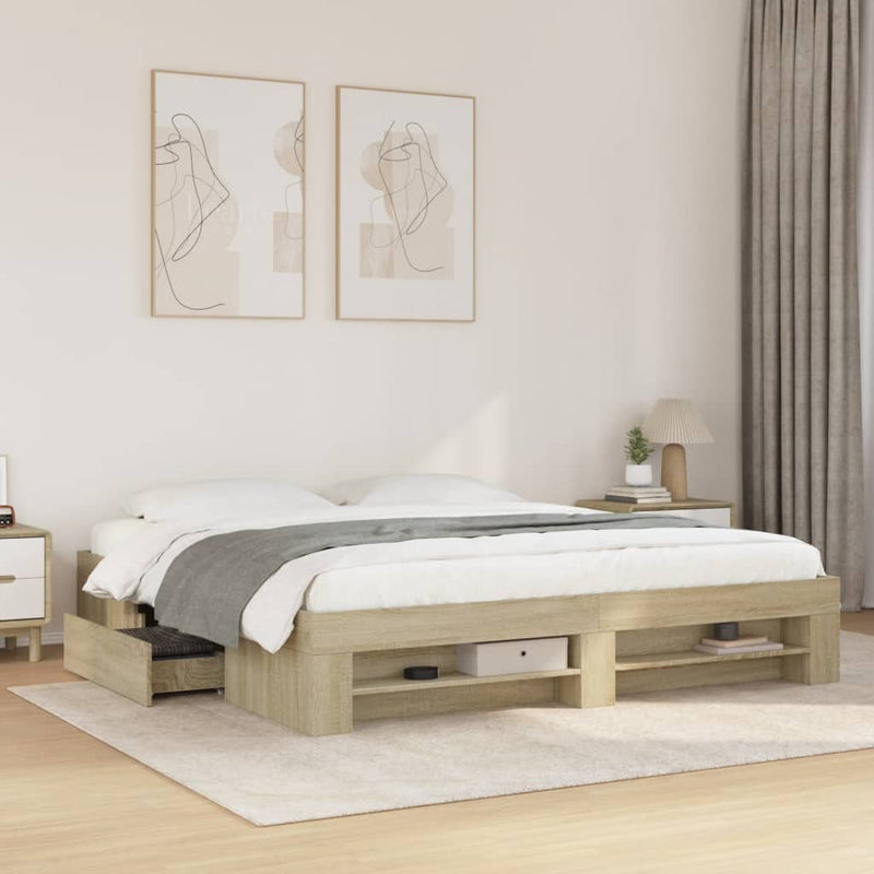 vidaXL sonoma tölgyszínű szerelt fa ágykeret matrac nélkül 200x200 cm