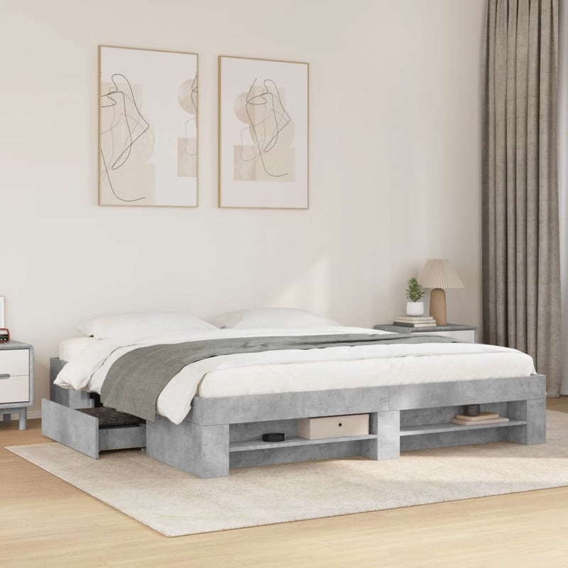 vidaXL betonszürke szerelt fa ágykeret matrac nélkül 180 x 200 cm
