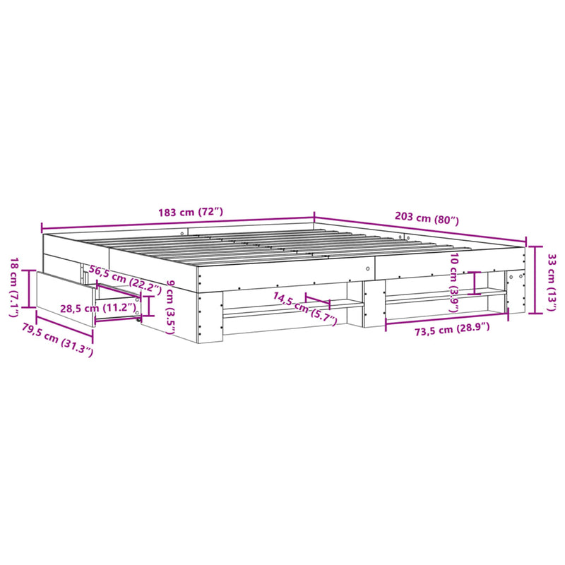 vidaXL szürke sonoma színű szerelt fa ágykeret matrac nélkül 180x200cm