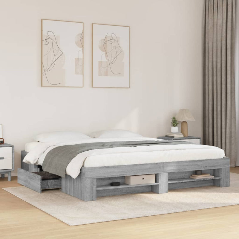 vidaXL szürke sonoma színű szerelt fa ágykeret matrac nélkül 180x200cm