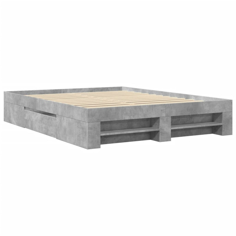 vidaXL betonszürke szerelt fa ágykeret 150 x 200 cm