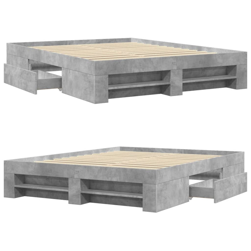 vidaXL betonszürke szerelt fa ágykeret 150 x 200 cm