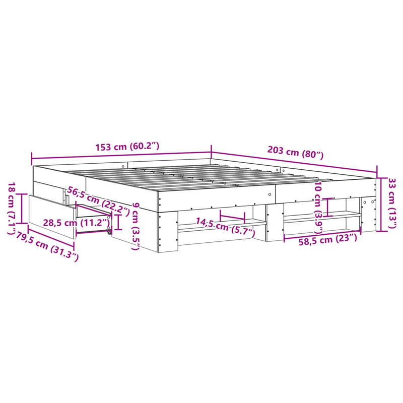 vidaXL betonszürke szerelt fa ágykeret 150 x 200 cm