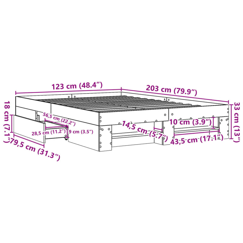 vidaXL sonoma tölgy színű szerelt fa ágykeret matrac nélkül 120x200 cm