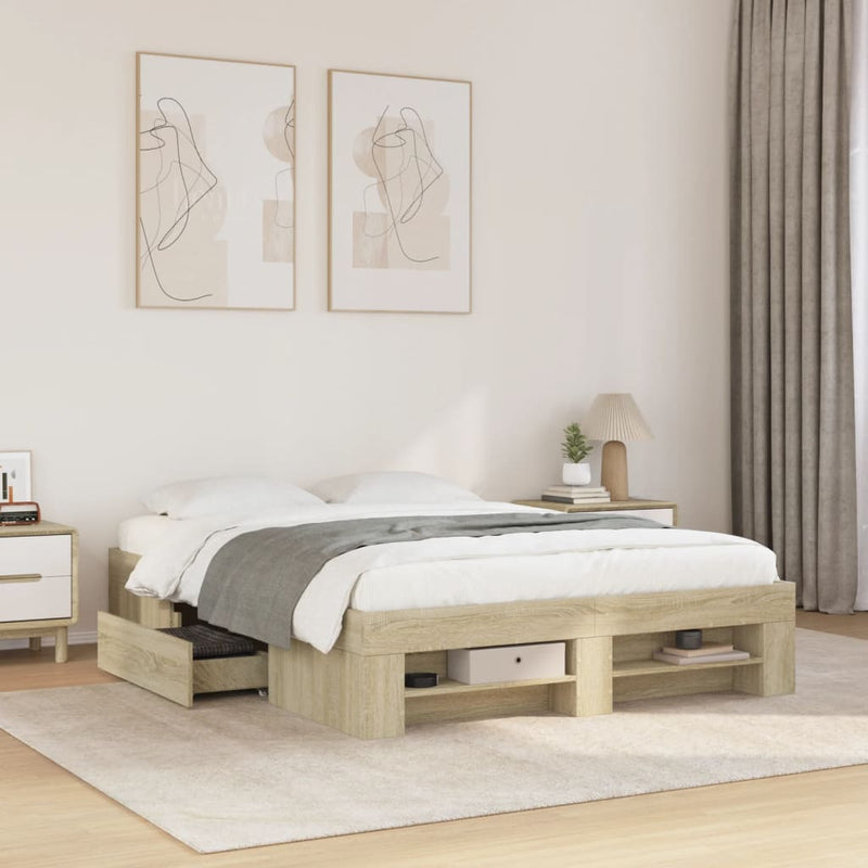 vidaXL sonoma tölgy színű szerelt fa ágykeret matrac nélkül 120x200 cm
