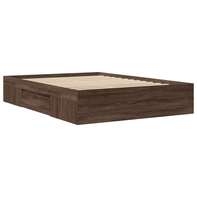 vidaXL barna tölgyszínű szerelt fa ágykeret 135 x 190 cm
